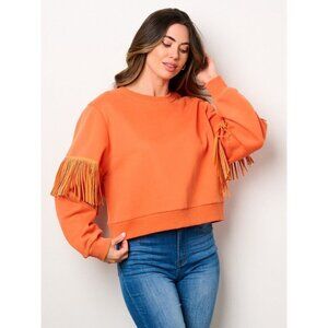 Long Sleeve Stud Fringe Sweatshirt